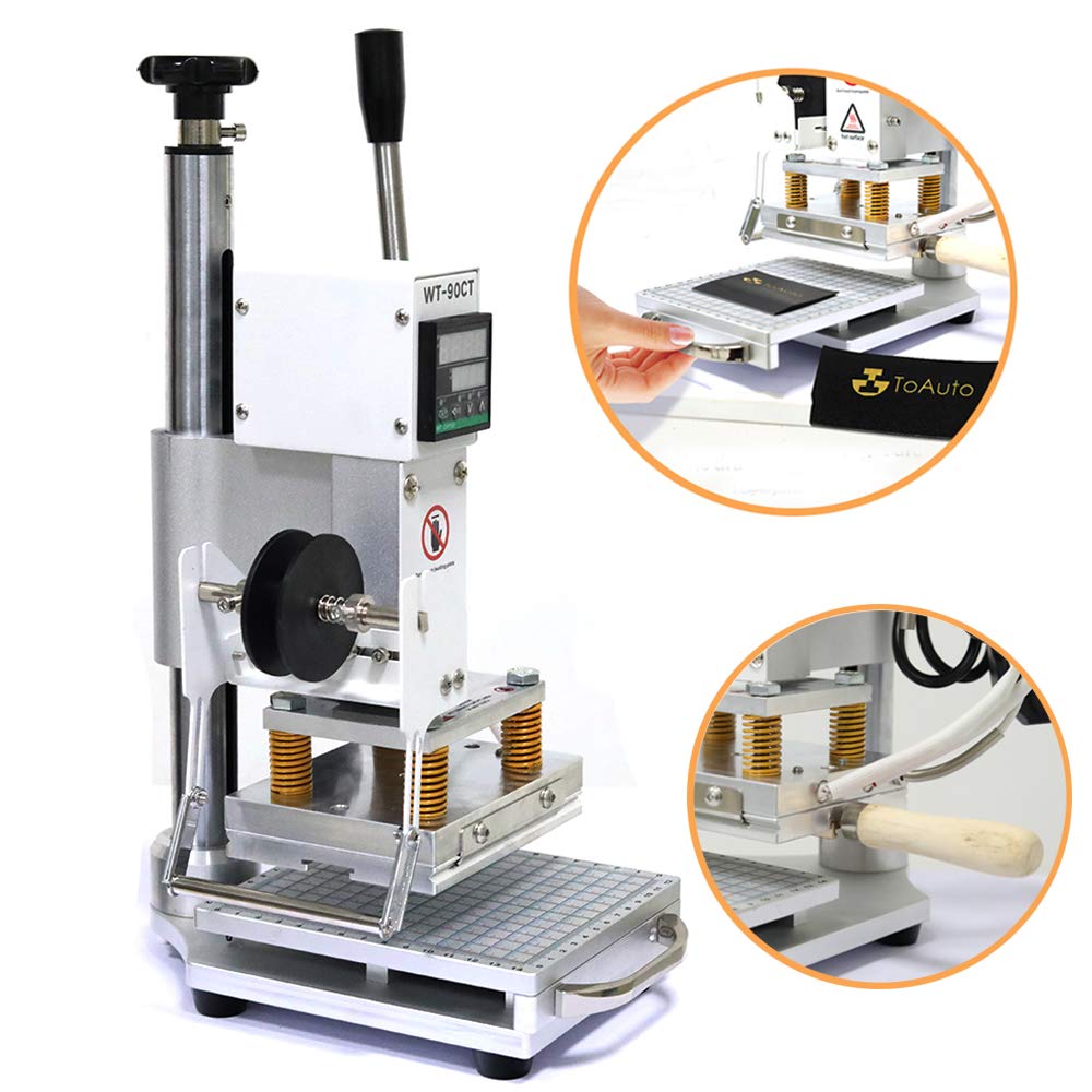 110V Hot Foil Stamping Machine 10x13cm with T-Slot & Movable Table for PVC Wood PU Leather Logo Embossing Bronzing