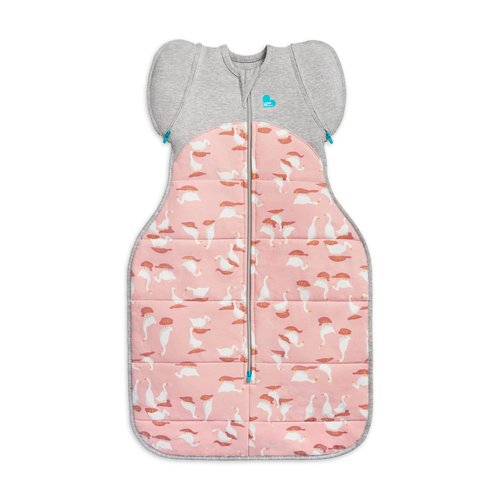 Love to Dream Swaddle UP Transition Bag Warm 2.5 TOG, Pink Silly Goose, Medium 8-13lbs, Patented Zip-Off Wings, Gently Help Baby Safely Transition from Being Swaddled to Arms Free Before Rolling