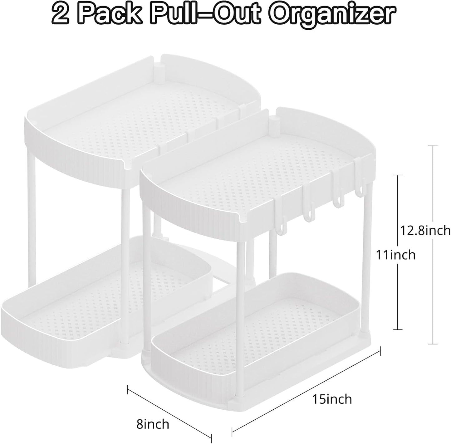Ukeetap Multi-Purpose Pull-Out Storage Organizers - Under Sink & Cabinet, 12.8 Inch, White