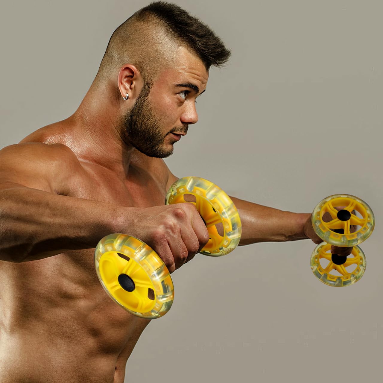 Kisangel Dual Ab Roller Wheel Set for Core Workout, Portable Abdominal Exercise Equipment with Foam Grip for Home Gym, Lightweight Fitness Training Tool for Men and Women, Yellow