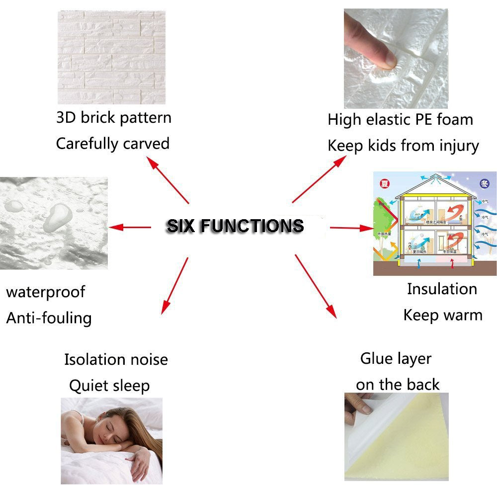 3D Brick Textured Pattern Wall Panels Wallpaper Self-Adhesive PE Foam Waterproof Modern Style for Living Room Bedroom Kitchen Wall Covering Background Decoration 12PCS=46.5SQ.FT(12PCS, White)