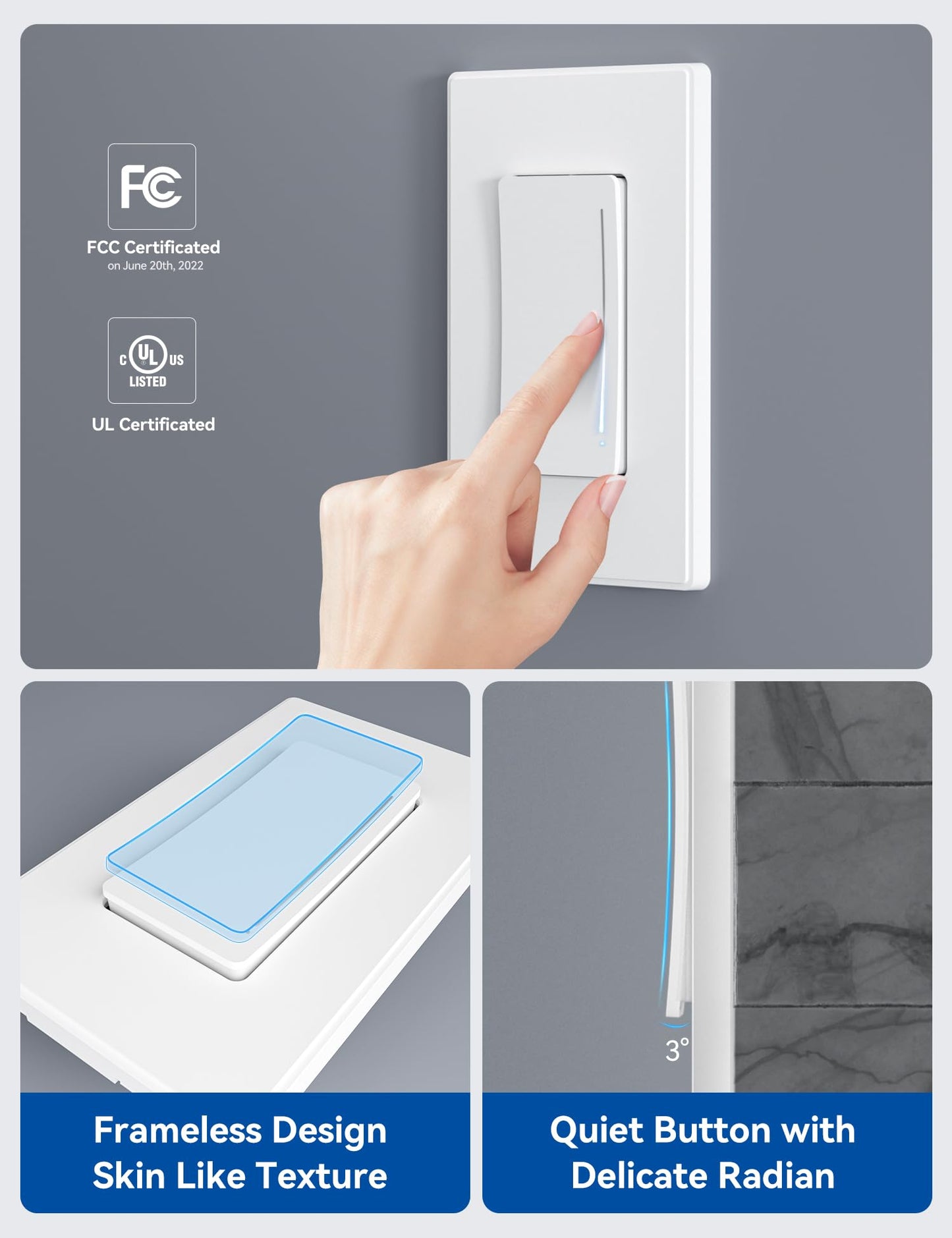 ELEGRP Smart Dimmer Light Switch DTR10, Single Pole Setup, 2.4GHz Wi-Fi Touch Dimmer Compatible with Alexa/Google Assistant, Needs Neutral Wire, No Hub Required, UL Listed, Matte White, 10 Pack