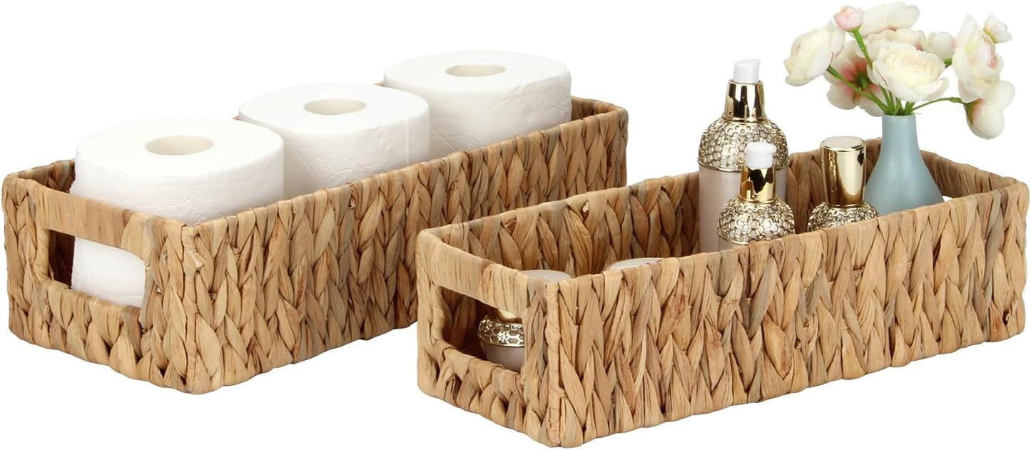 Regine Switzerland Wicker Storage Basket - Stylish Water Hyacinth Organizer for Bathroom & Pantry | 2 Pack