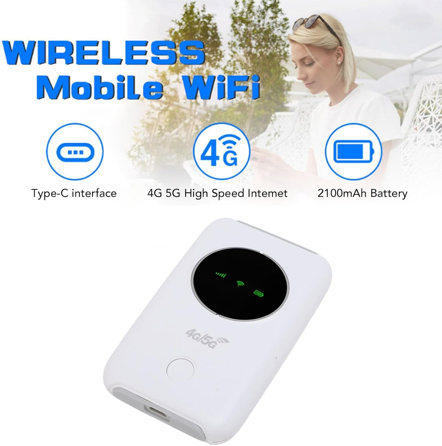 LICAEVEY 4G 5G 300Mbps 10 LTE Mobile WiFi Hotspot, High Speed Portable Router with Color LED Screen, Travel WiFi