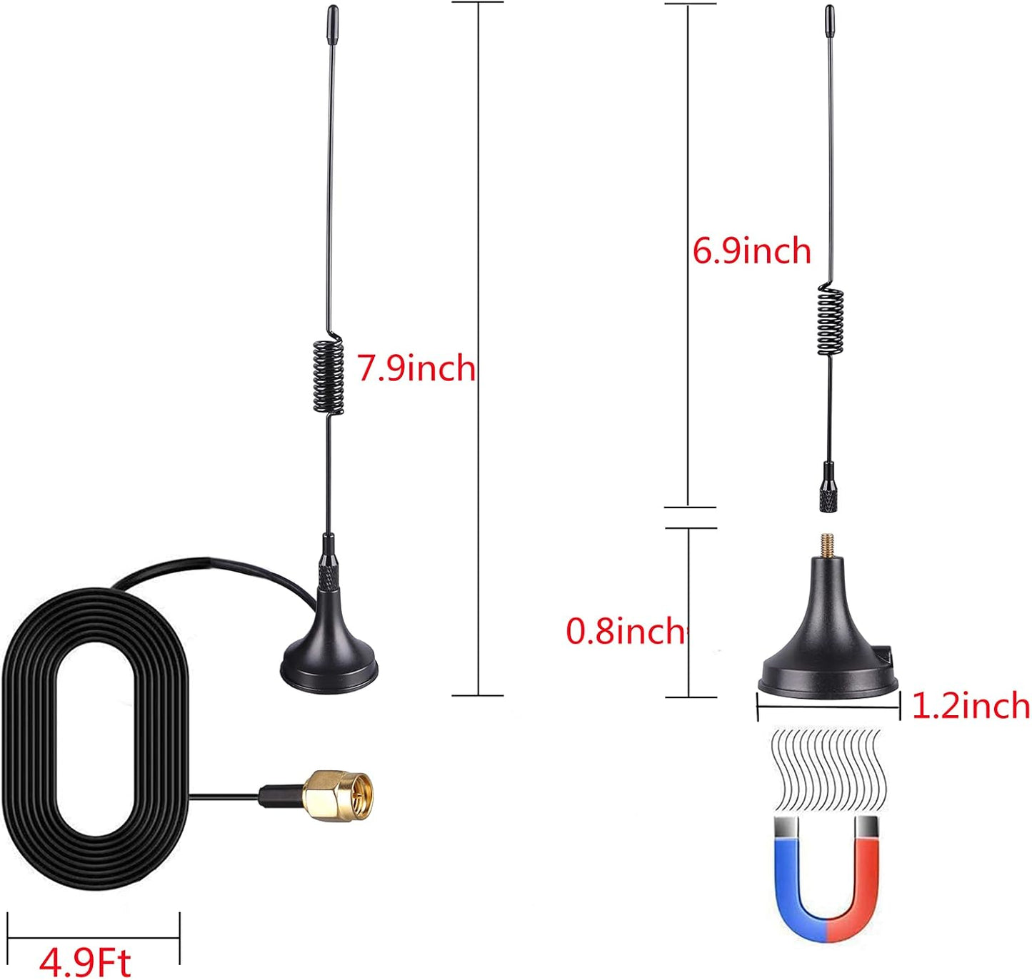 LACUCINO 75 1.5m 16.4Ft 6pcs ohm FM Antenna, Outdoor Antenna WiFi Stereo TV Indoor, SMA-Male Connector Magnetic