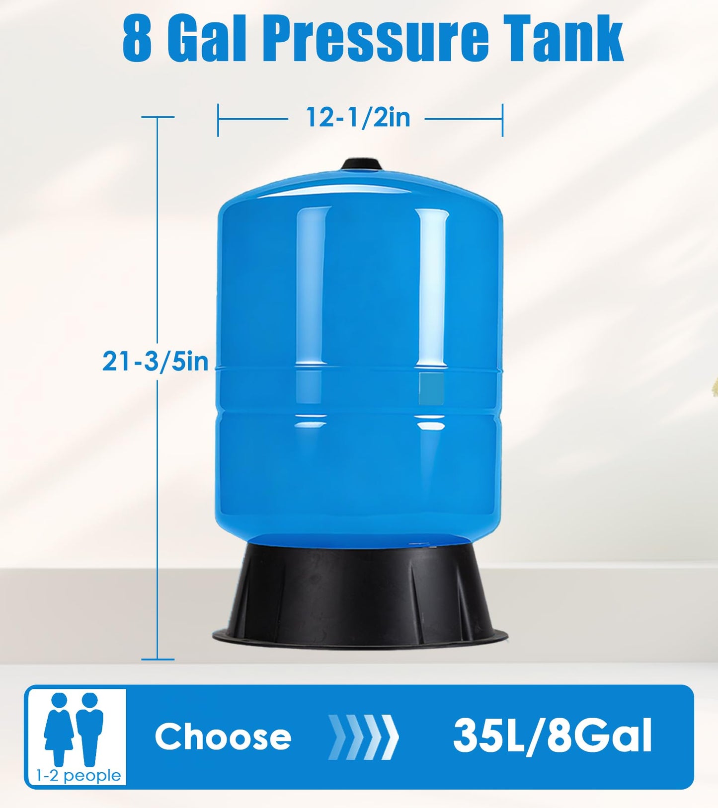 Water Pressure Tank For Well Systems, Vertical Pressurized Tank/Bladder Tank with Diaphragm & Drinking Liner, for Home Domestic Water Supply (8GAL)