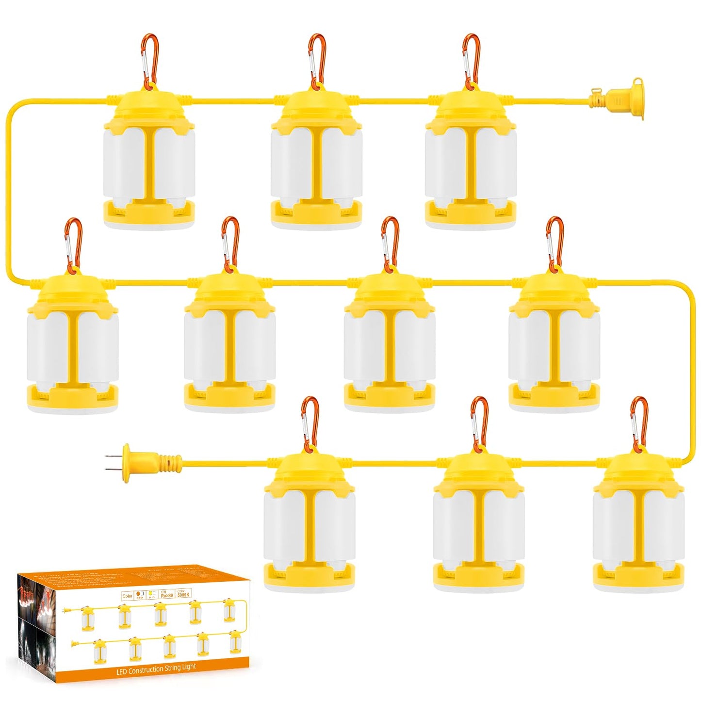 100FT LED Construction String Lights, 300W 30000LM Super Bright LED String Work Lights, Construction Temporary Lights for Construction Sites, Temporary Work, Job site, Indoor and Outdoor Lighting