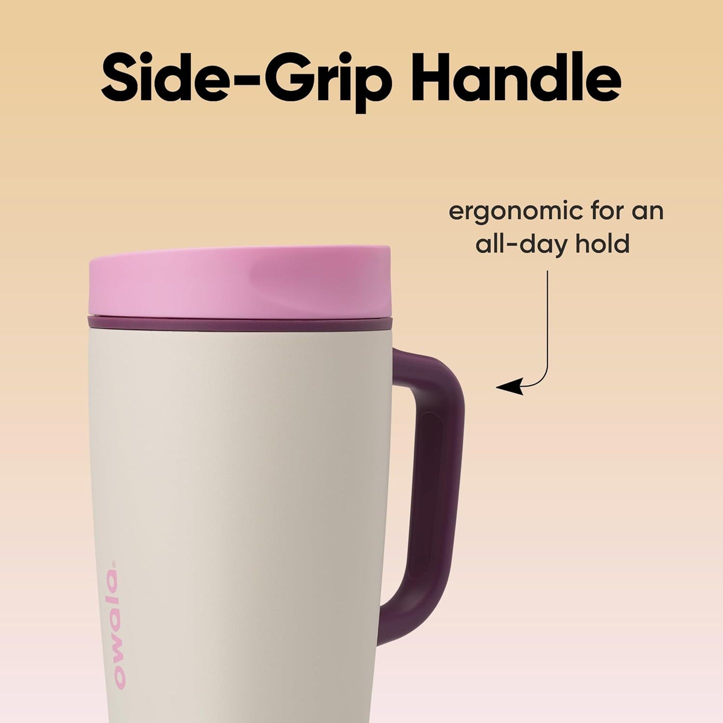 Owala SmoothSip Slider Travel Mug - 12oz Stainless Steel Insulated, 100% Leak Proof, Pink/Tan