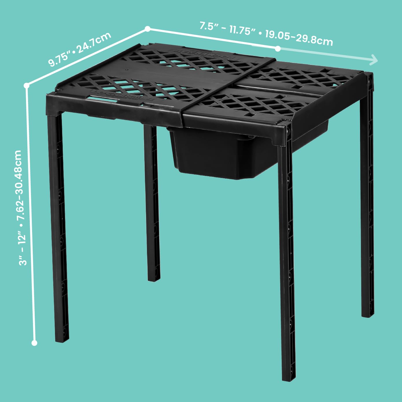 LockerMate Adjust-A-Shelf Locker Shelf & Organizer, Extends to Fit Your Locker, Includes Storage Drawer, Black