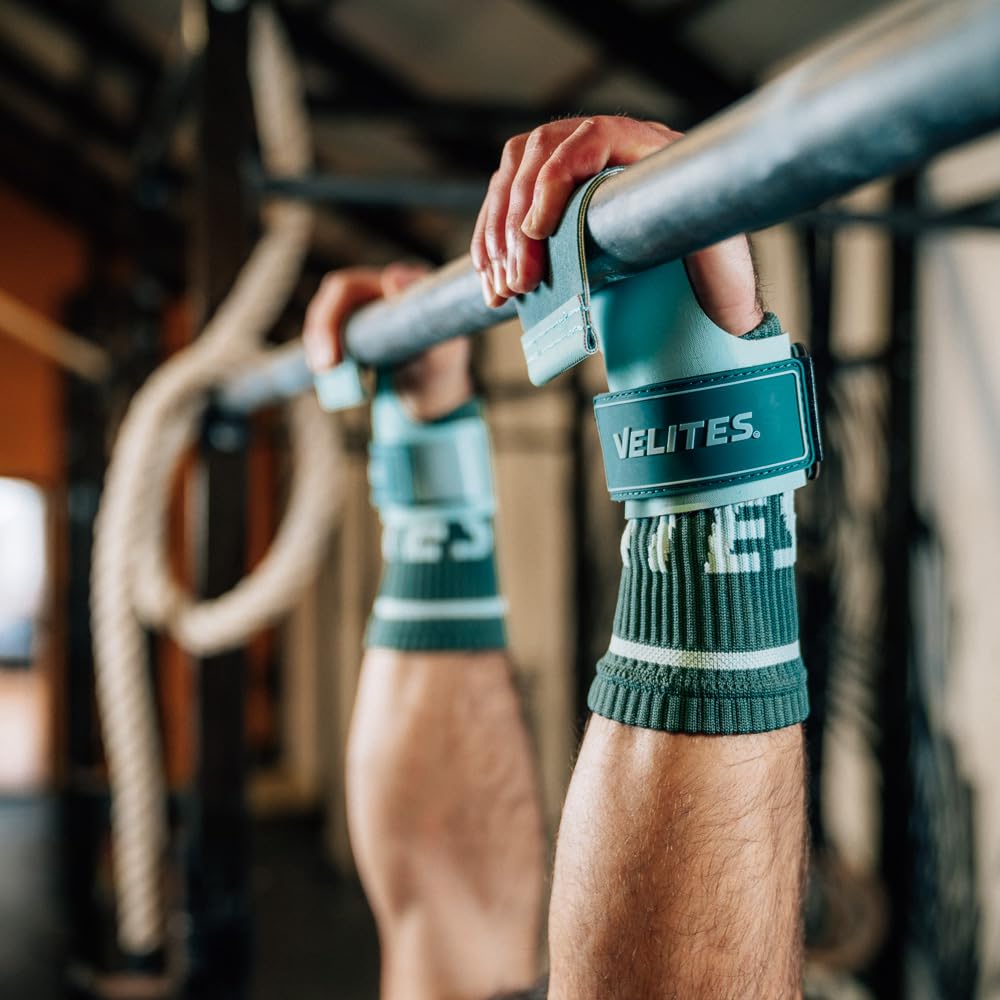Velites - All Terrain Grips - Official Crossfit® Games Gymnastics Grips - No-Chalk Required - for All Bars & Surfaces - Mint - Size Large - Includes Wristbands & Bag