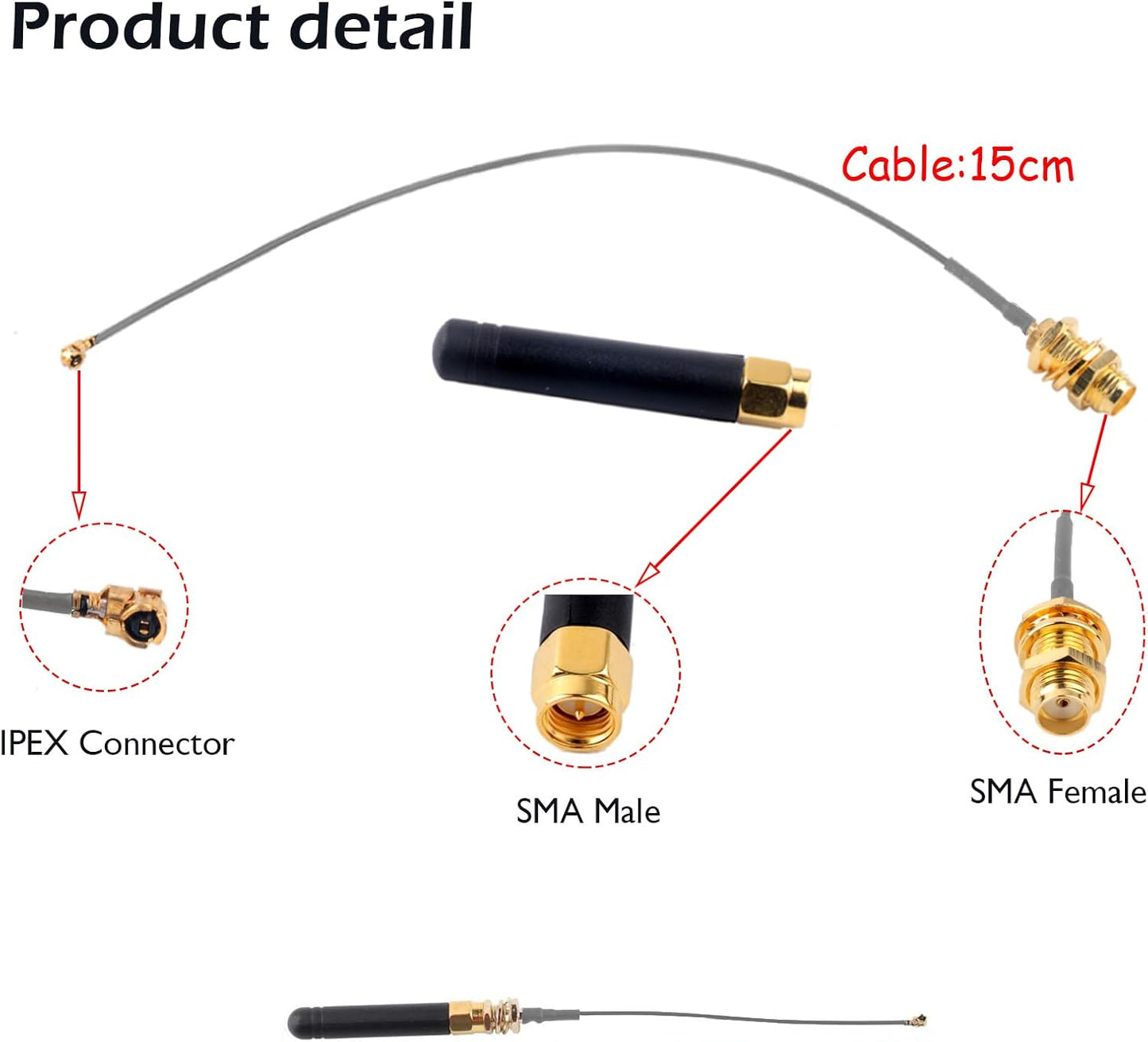 Geekstory 2 915MHz 2DBI ESP32 Lora32u4 Lora32 15cm PCS LoRa Antenna with U.F.L I-P.EX to SMA Connector for Lora Board