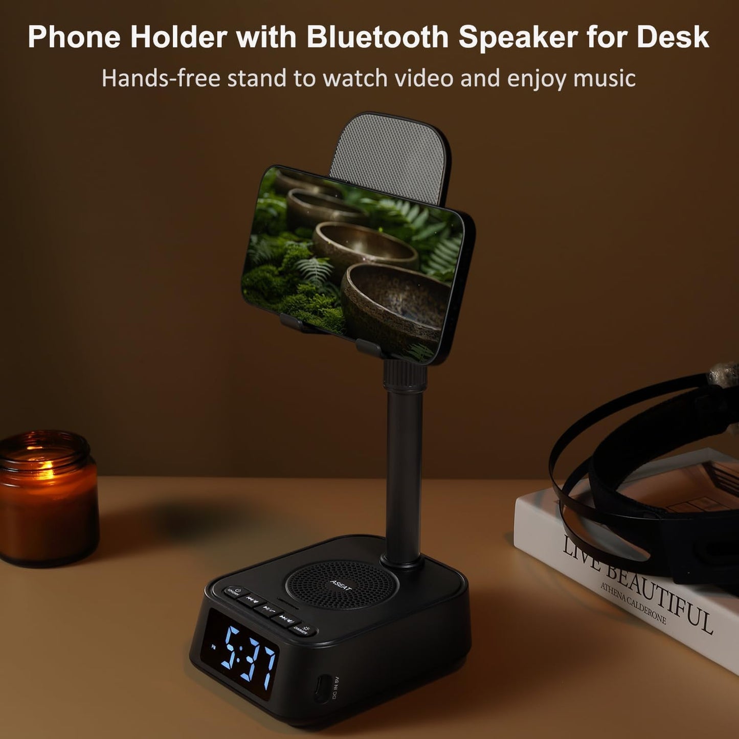 ASEAT Gifts for Men Women, Adjustable Phone Stand Bluetooth Speaker, Birthday Gifts Him Husband, Phone Holder