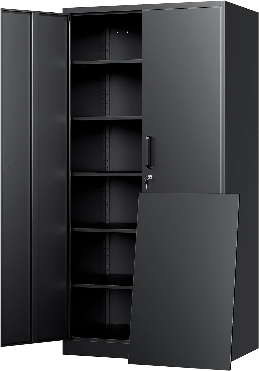 Yizosh Metal Storage Cabinet - 72" Lockable Garage Cabinet with 2 Doors & 5 Adjustable Shelves, Black Steel