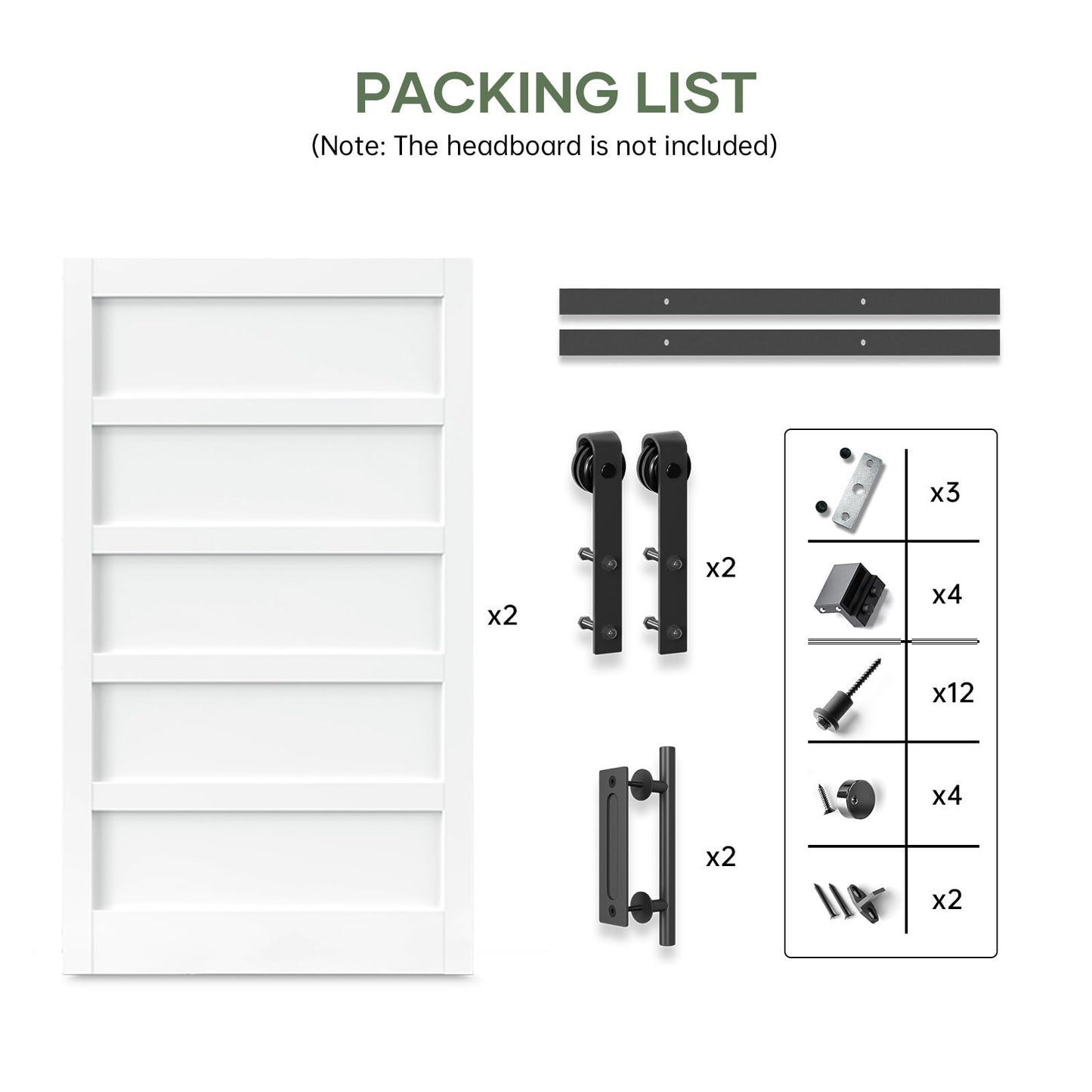 ROYMELO Double 48x84 Inch White Sliding Barn Door Slab with 8ft Hardware Kit Included