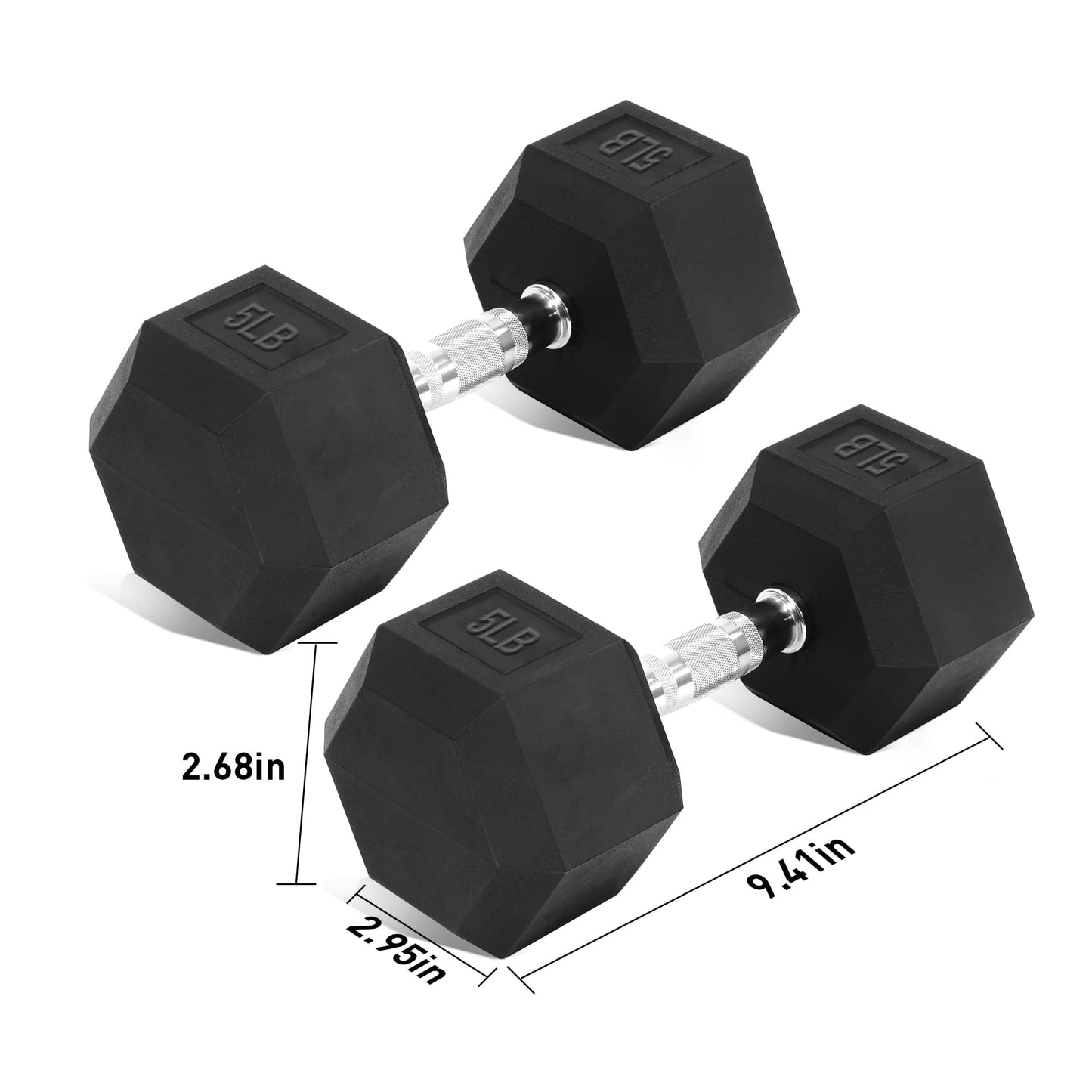 BBRUN Dumbbell Set 5 lb pair,Rubber Hex Free Weights Without Rack, Heavy-Duty Home Gym Equipment for Strength Training, Muscle Building