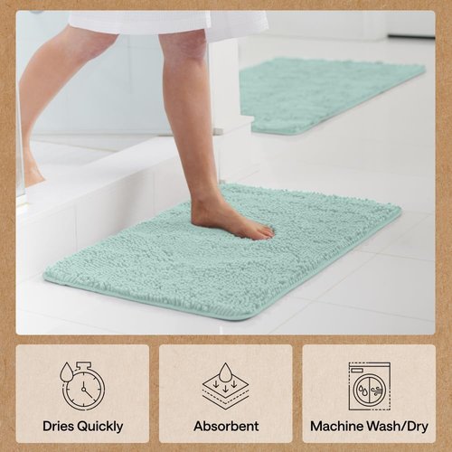 GORILLA GRIP Bath Rug Mat - Soft Absorbent Chenille | Quick Dry Microfiber | 30x20 Seablue