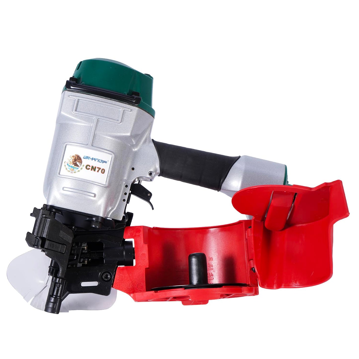 BHTOP Mexican Style CN70 Coil Siding Nail Gun, 15 Degree Pneumatic Siding Nailer, 1-3/4" to 2-3/4" Coil Siding Nailer for Siding Sheathing Wooding Fencing Decking