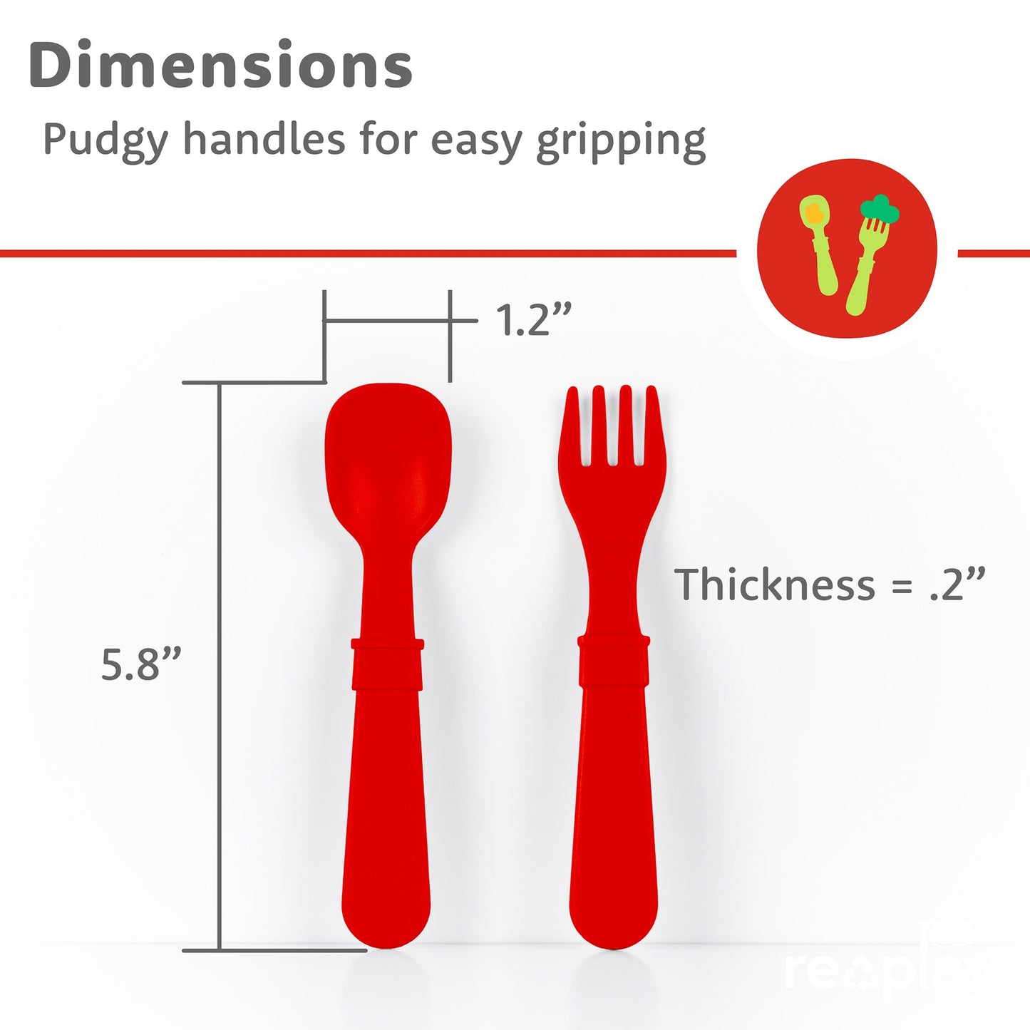 Re-Play Toddler Dinnerware Set - No-Spill Sippy Cup, 7" Divided Plate, Rounded Tip Fork and Deep Scoop Spoon - Dishwasher and Microwave Safe - Made in USA - Red