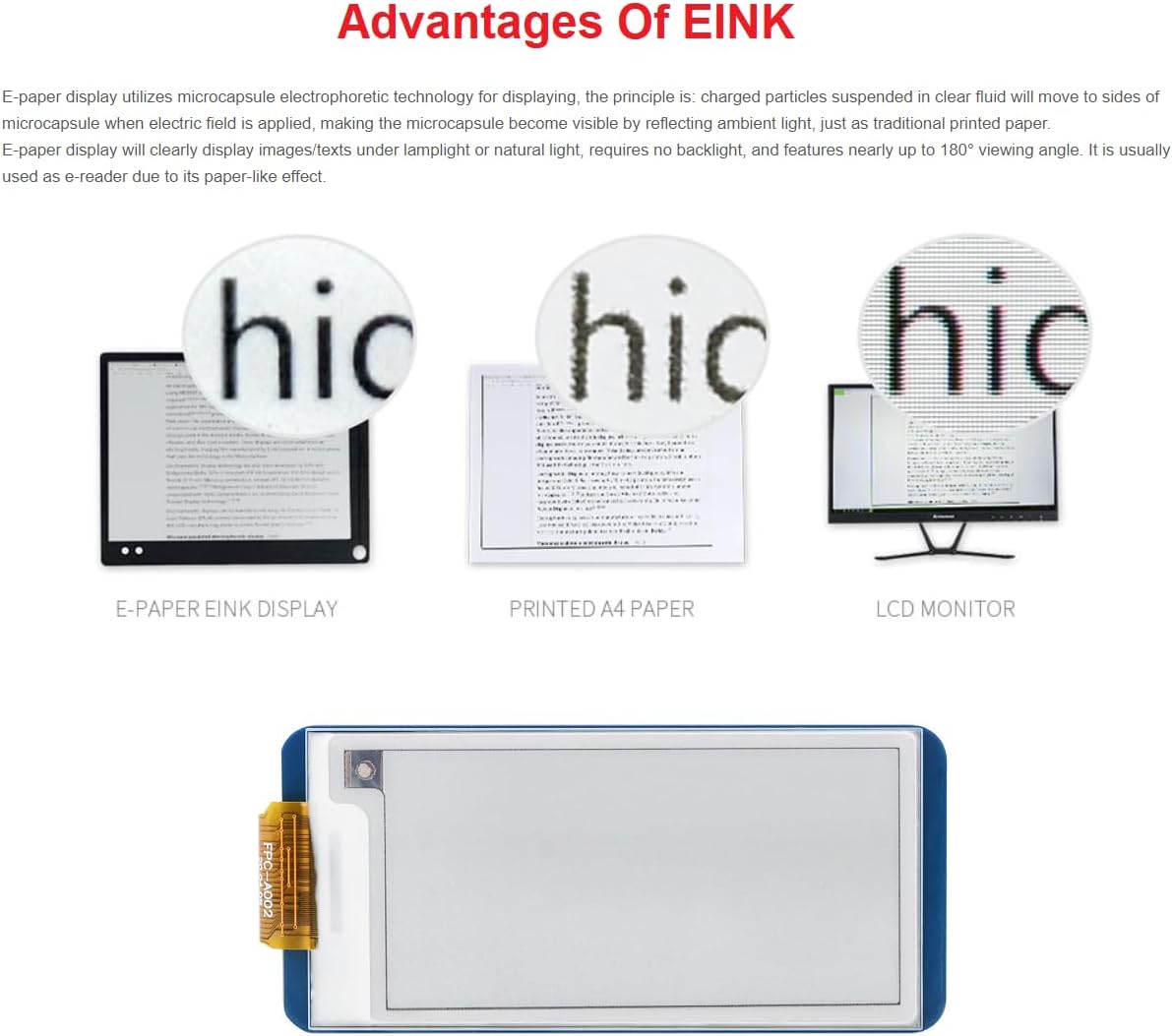 2.13inch 250x122 3.3V/5V Nano/Arduino/STM32, waveshare Four Color E-Ink Display HAT (G), Resolution Red Yellow Black