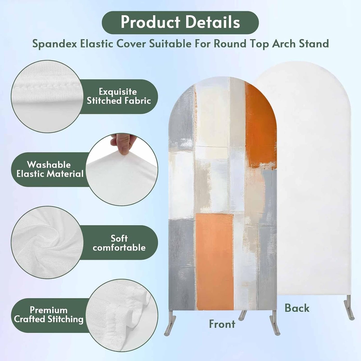 Jnbasdffb 7.2 Modern Orange Beige Wedding Arch Cover,Stretchy Spandex Arch Backdrop Stand Covers FT,Abstract Oil