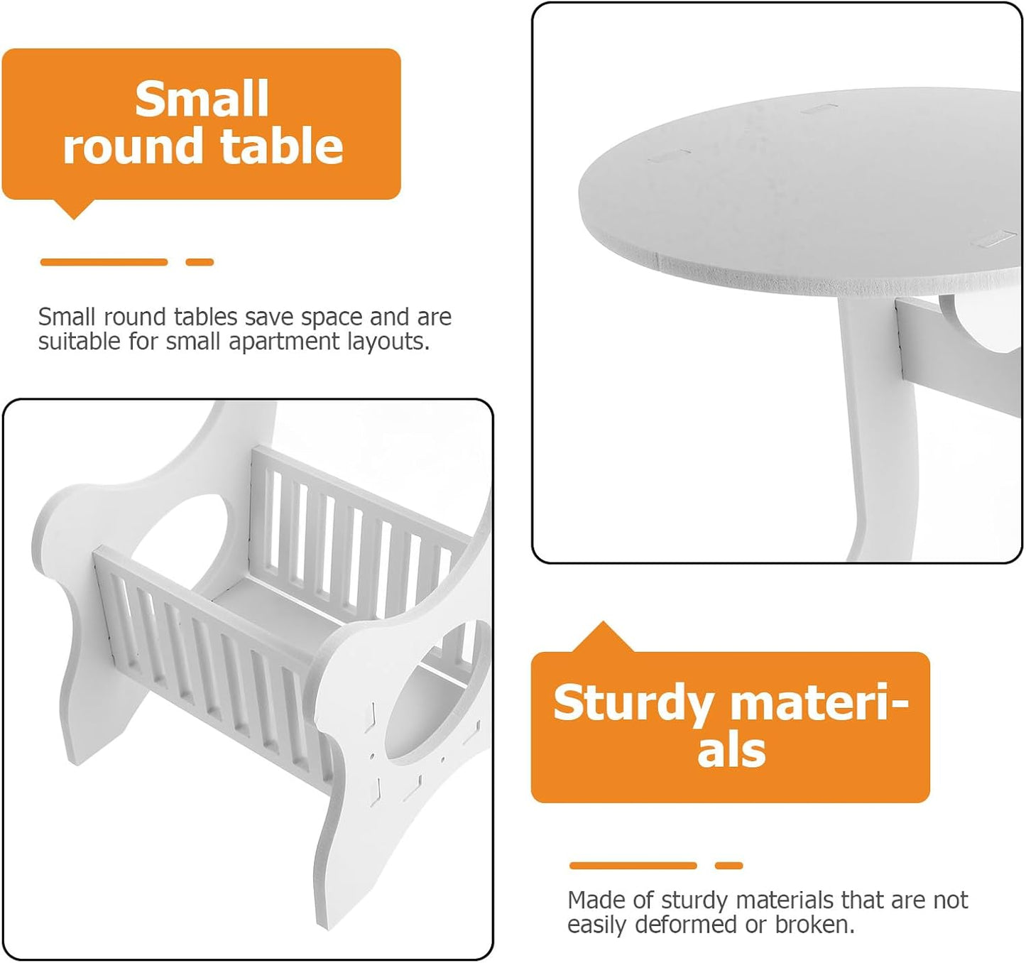 Angoily Small Round Side Table White Plastic Wood Nightstand for Bedroom Living Room Balcony with Storage and Hollow