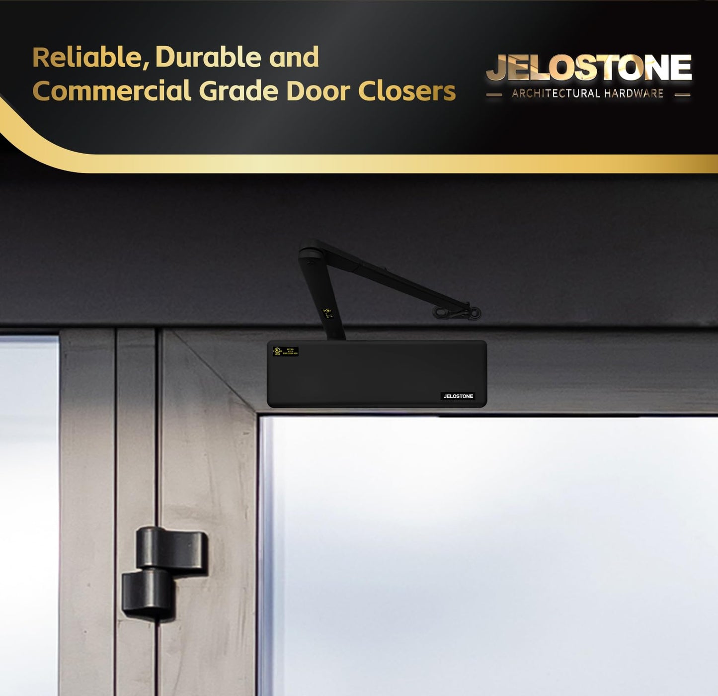 JELOSTONE Extra Heavy Duty Commercial Door Closer D9000DA Automatic Door Closer, Surface-Mounted Auto Door Closer, Size 1-6 Commercial Door Closer Heavy Duty for Heavy Traffic Areas, Matte Black