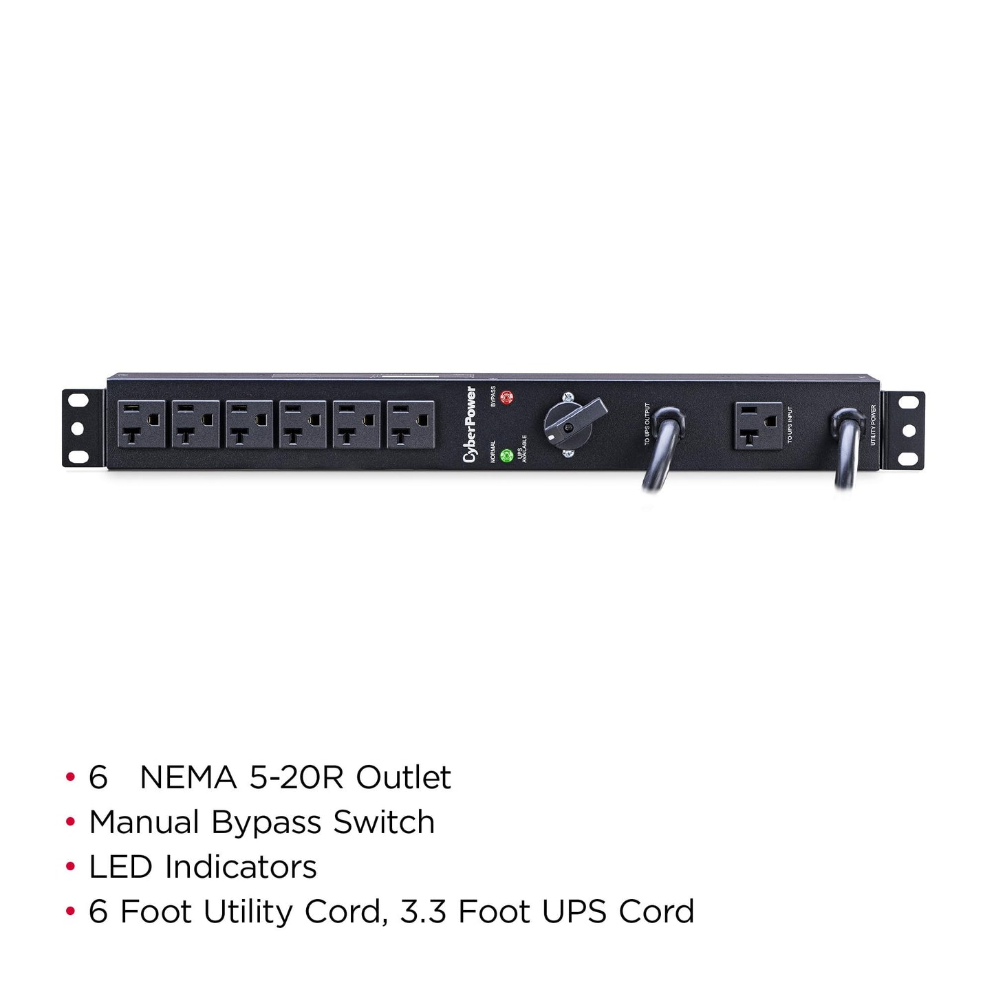 CyberPower MBP20A6 Maintenance Bypass PDU, 120V/20A (Derated to 16A), 6 Outlets, 1U Rackmount
