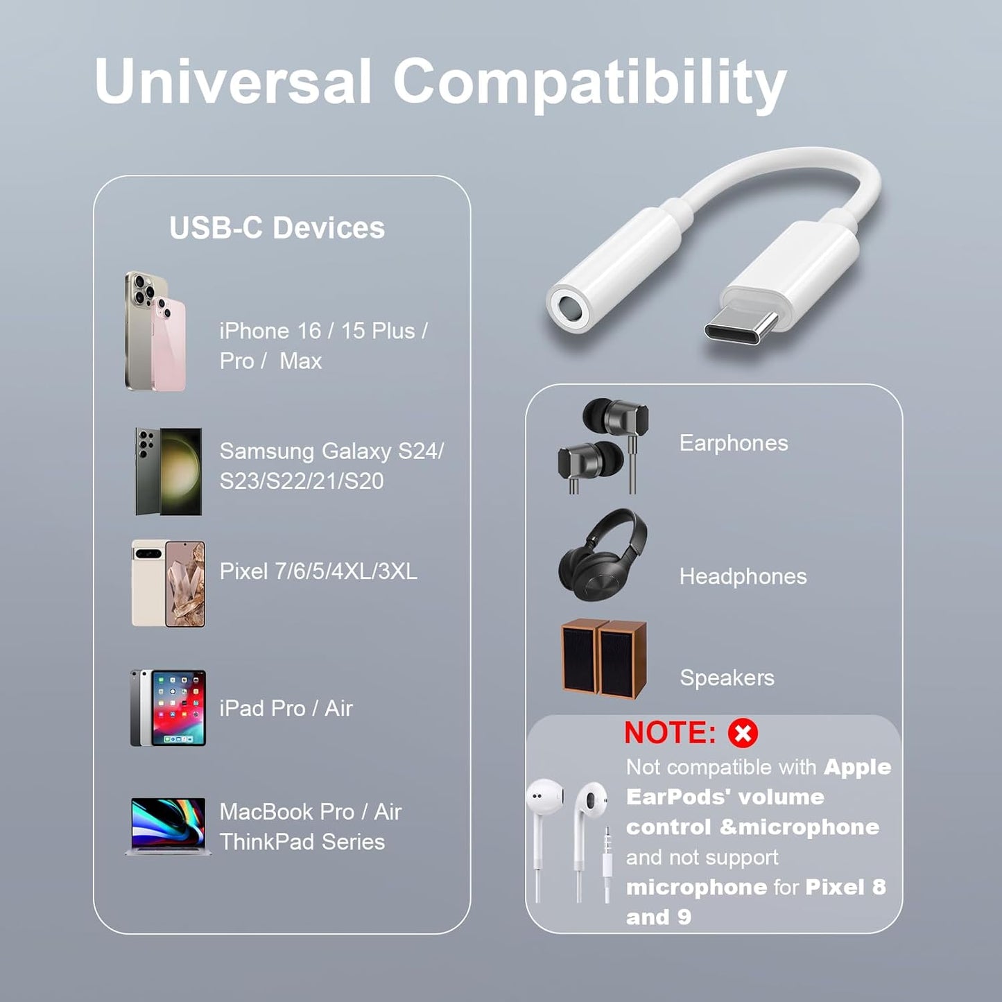 Duyasurs 2 Pack 3.5mm 17/16/15 Pro/15 S21-24, 7/6/5 USB C to Headphone Jack Adapter, USB C to Aux Audio Dongle Cable