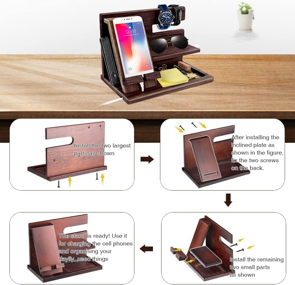 1STKER Gifts for Men Christmas, Wood Phone Docking Station, Mens Gifts for Birthday or Gifts for Dad Fathers Day, Desk