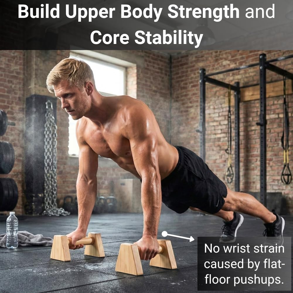 NUPARA FITNESS Wooden Push Up Bars - Calisthenics Equipment for Core and Upper Body Strength Training and Exercise | Push Up Handles | Pushup Bars | Parallettes