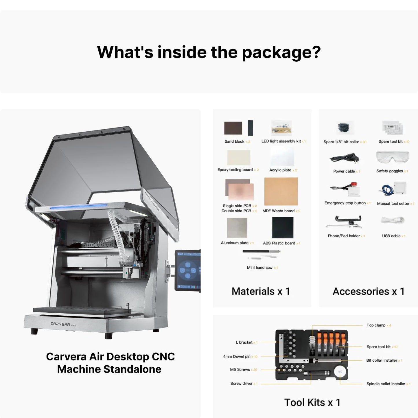 Carvera Air Desktop CNC Machine with Makera CAM, Enclosed Mini CNC Mill with Quick Tool Changer, Auto Probing, Closed-Loop Stepper Motor, High Precision 3 Axis for DIY Makers Workshops Metal Wood PCB