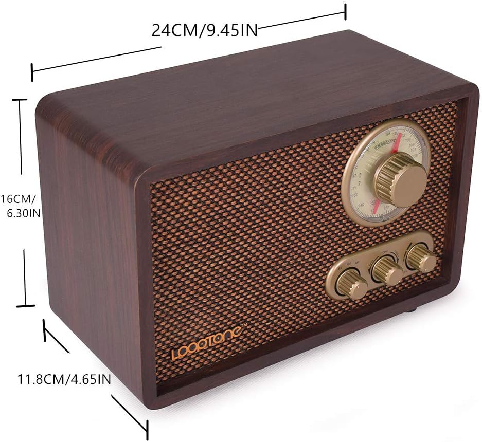 LoopTone Mp3 FM AM Radio Retro Wood Radio with Bluetooth Play and Antenna Built in Speaker for Kitchen Living Room