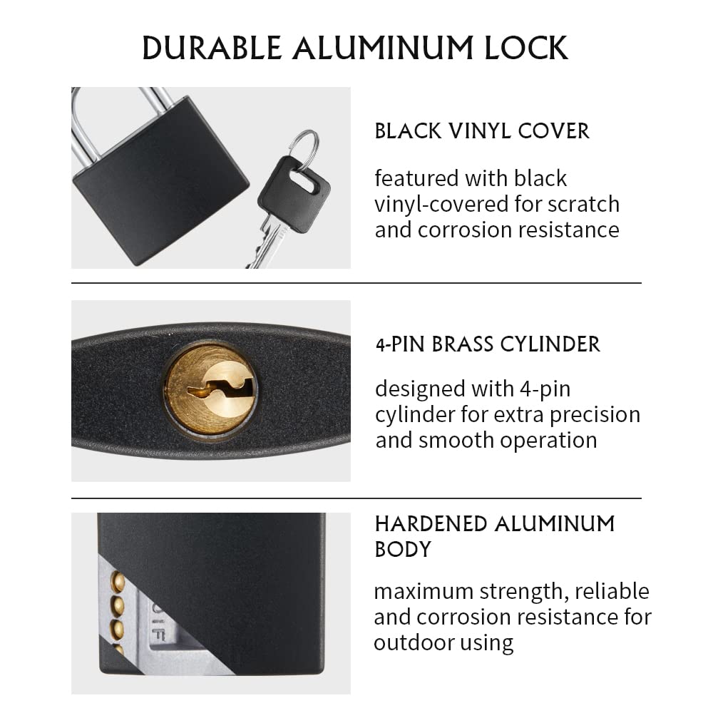 CINCINNO Covered Aluminum Padlock with Key, 8 Pack 1-9/16" Padlocks with Same Key，Key Lock for Outdoors
