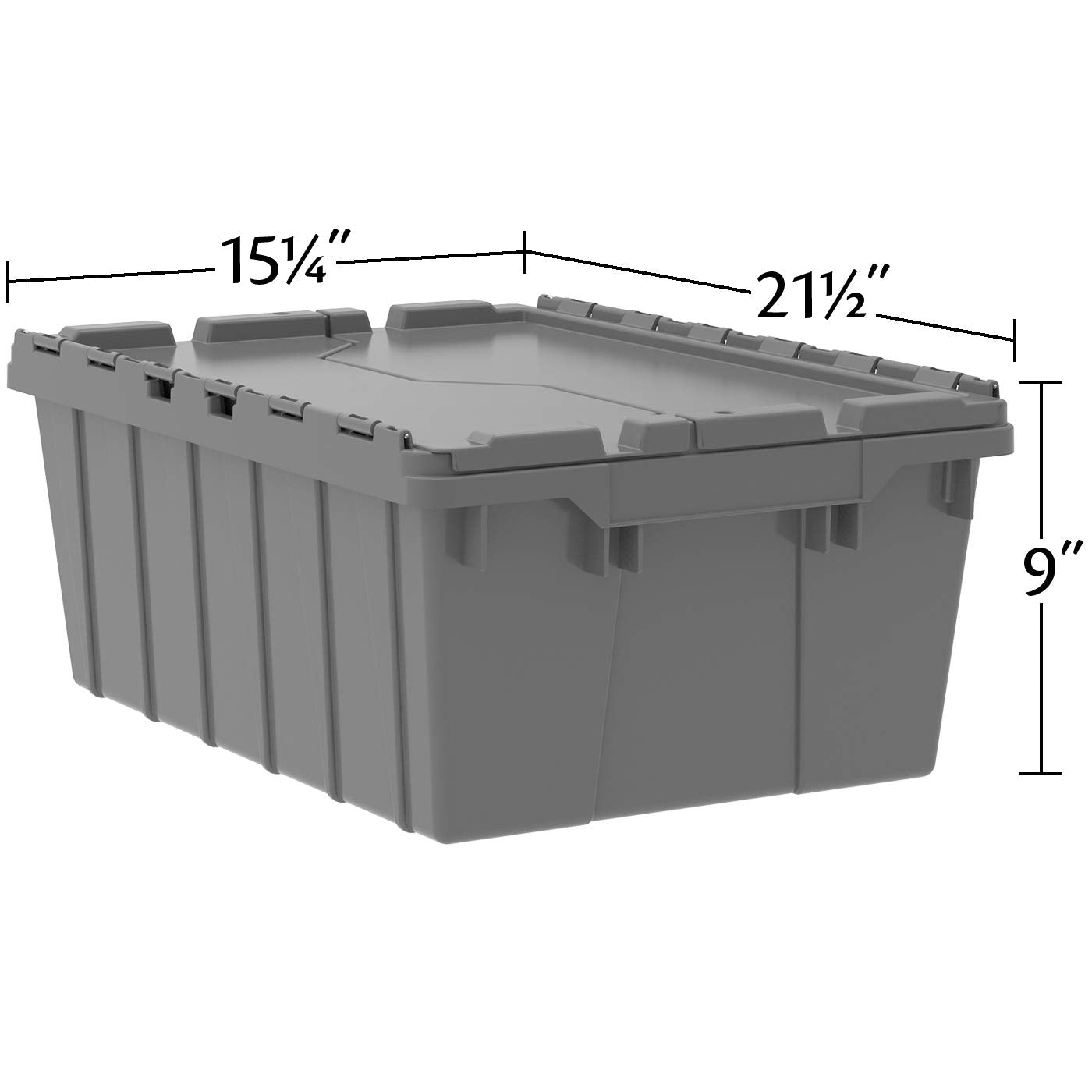 Akro-Mils 39085 Industrial Plastic Storage Tote with Hinged Attached Lid, (21-Inch L by 15-Inch W by 9-Inch H), Blue, (6-Pack)