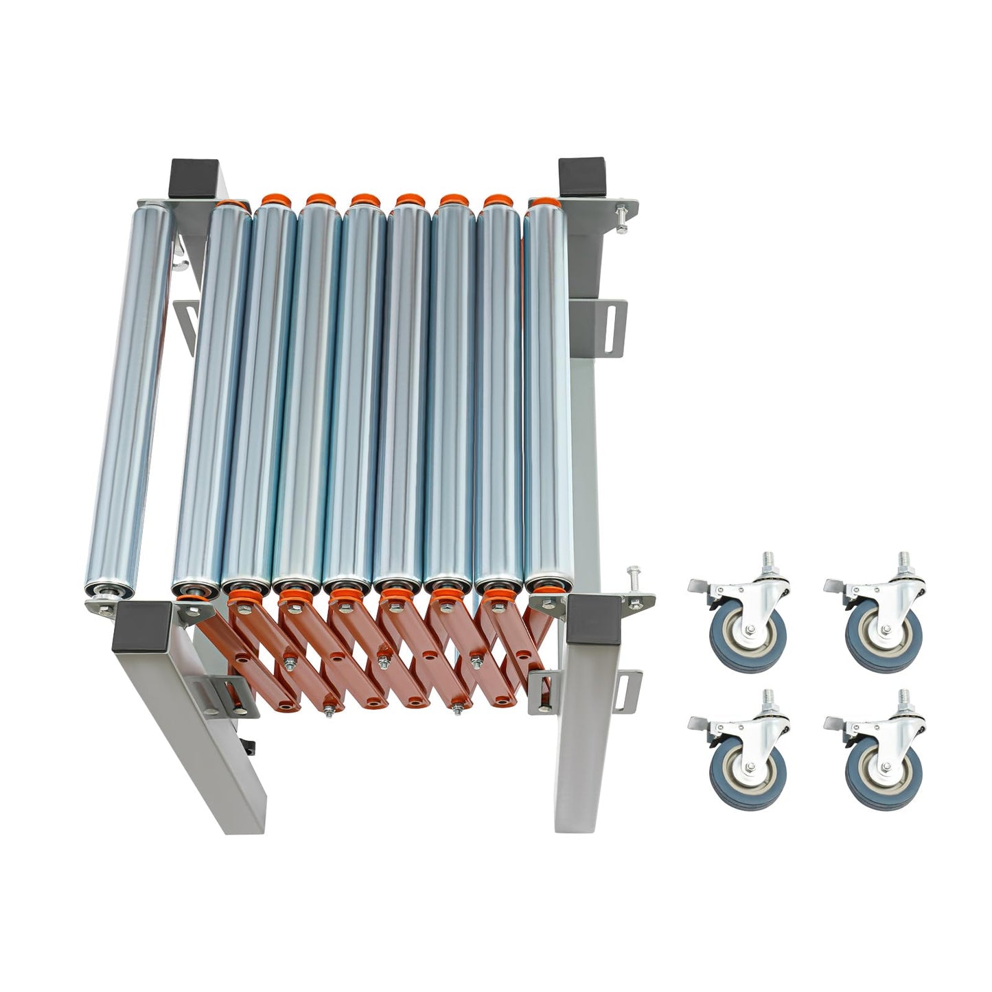 Large Adjustable Conveyor Roller Stand, Length 18"-51", Height 20"-31.5", 17" Wide Expandable Gravity Conveyors with Wheels, 110lbs Capacity, Iron Roller Conveyor Belt for Warehouse Factory