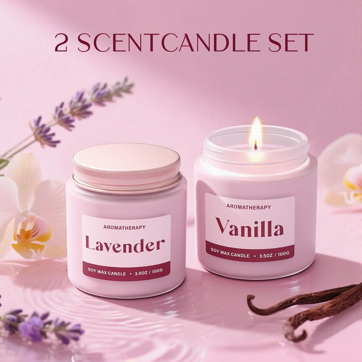 Regine Switzerland Scented Candles - Relaxing Lavender & Vanilla Aromatherapy Gift Set | 2 Pack