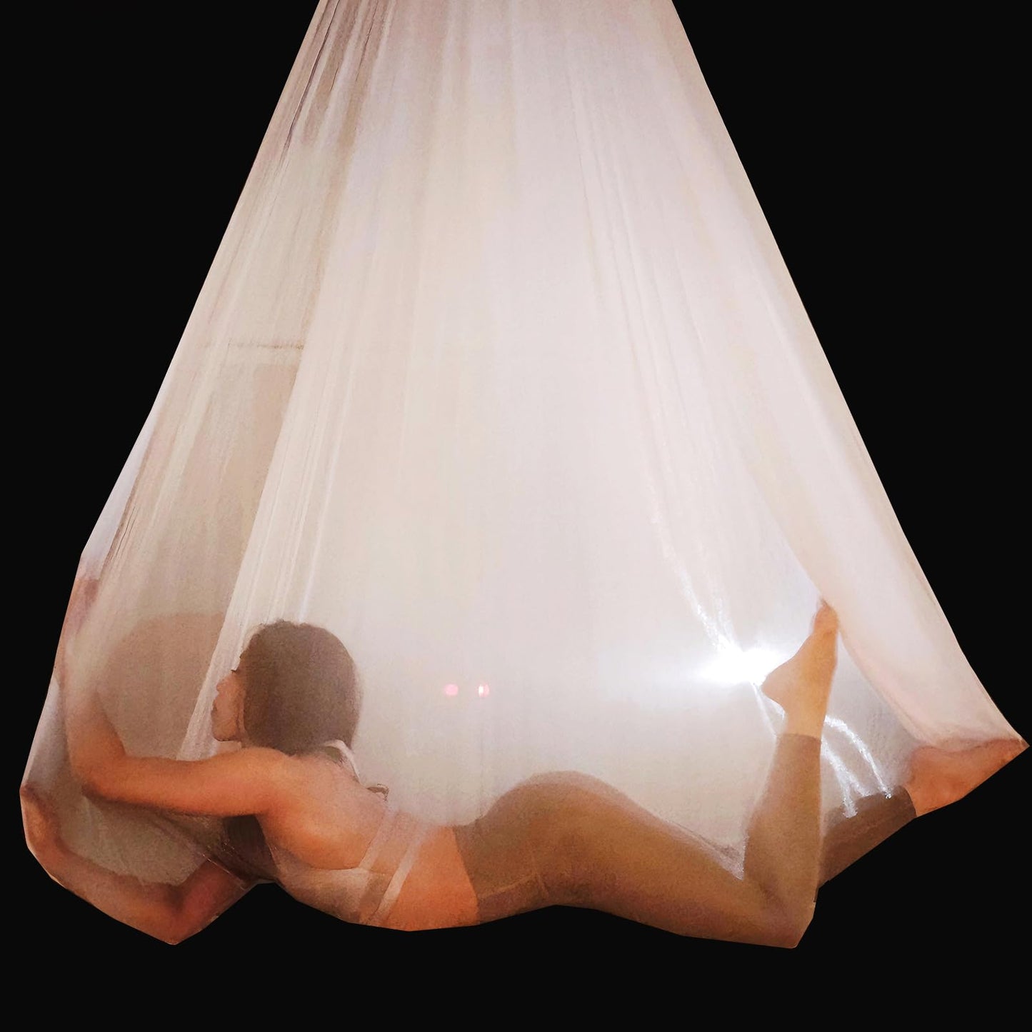 Transparent Aerial Yoga Hammock Set with Low Elasticity Aerial Silks Set Included Accessories (white, 7.7 yards)