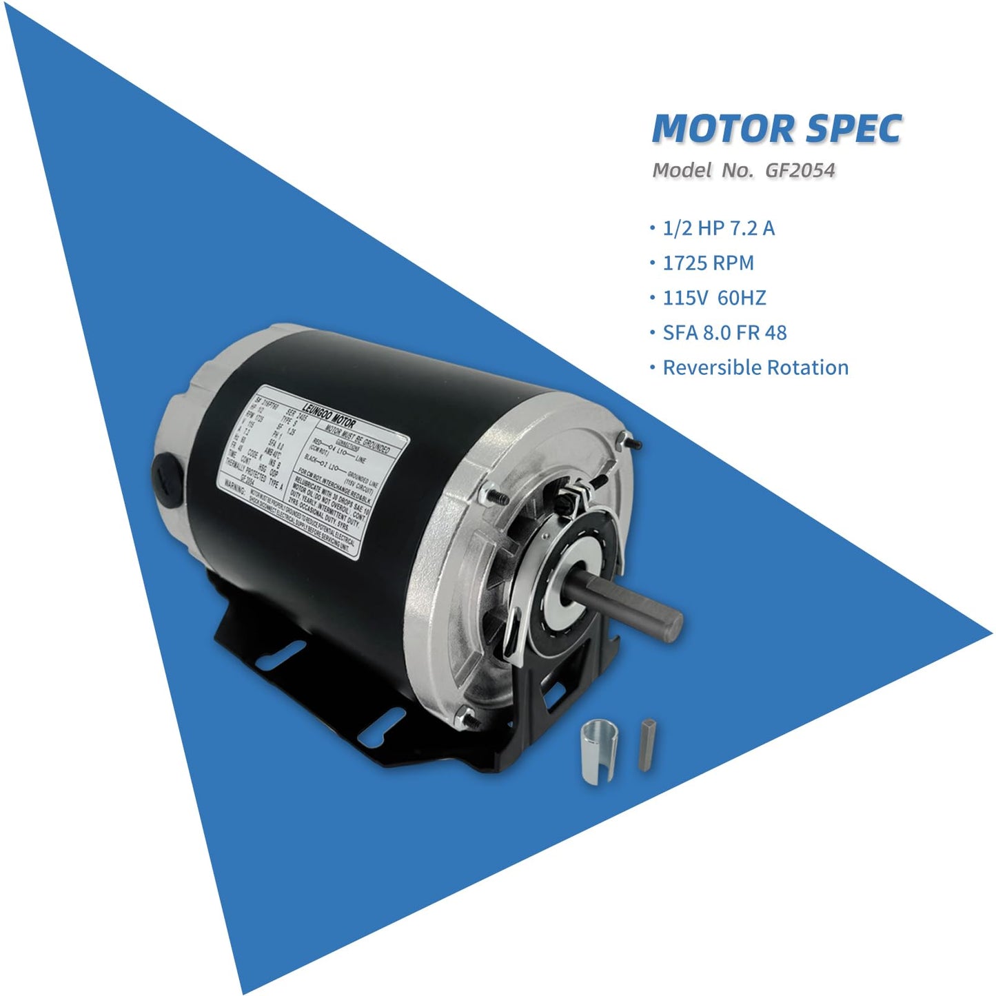 GF2054 Blower Motor 1/2 HP 115 Volt 60Hz 1725RPM 48 Frame Compatible with AO Smith, Packard 45012, Emerson 8200, GE BF-4708, Universal 811, BALDOR RSP3451A, Dayton 4UE85, Belt Drive ODP Leungoo