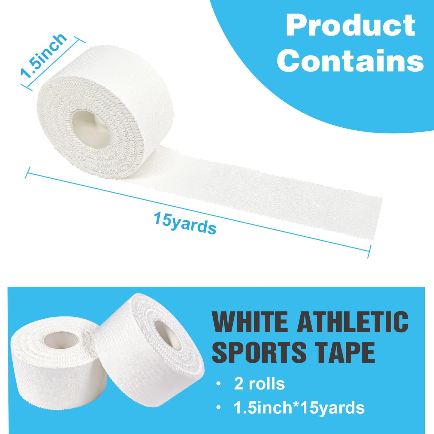 COMOmed Athletic Tape - White Sport Tape - Easy Tear, Strong, No Sticky Reduce Wrist Ankle Tape for Athlete & Medical Trainers (2, White, 1.5 in x 45 ft)