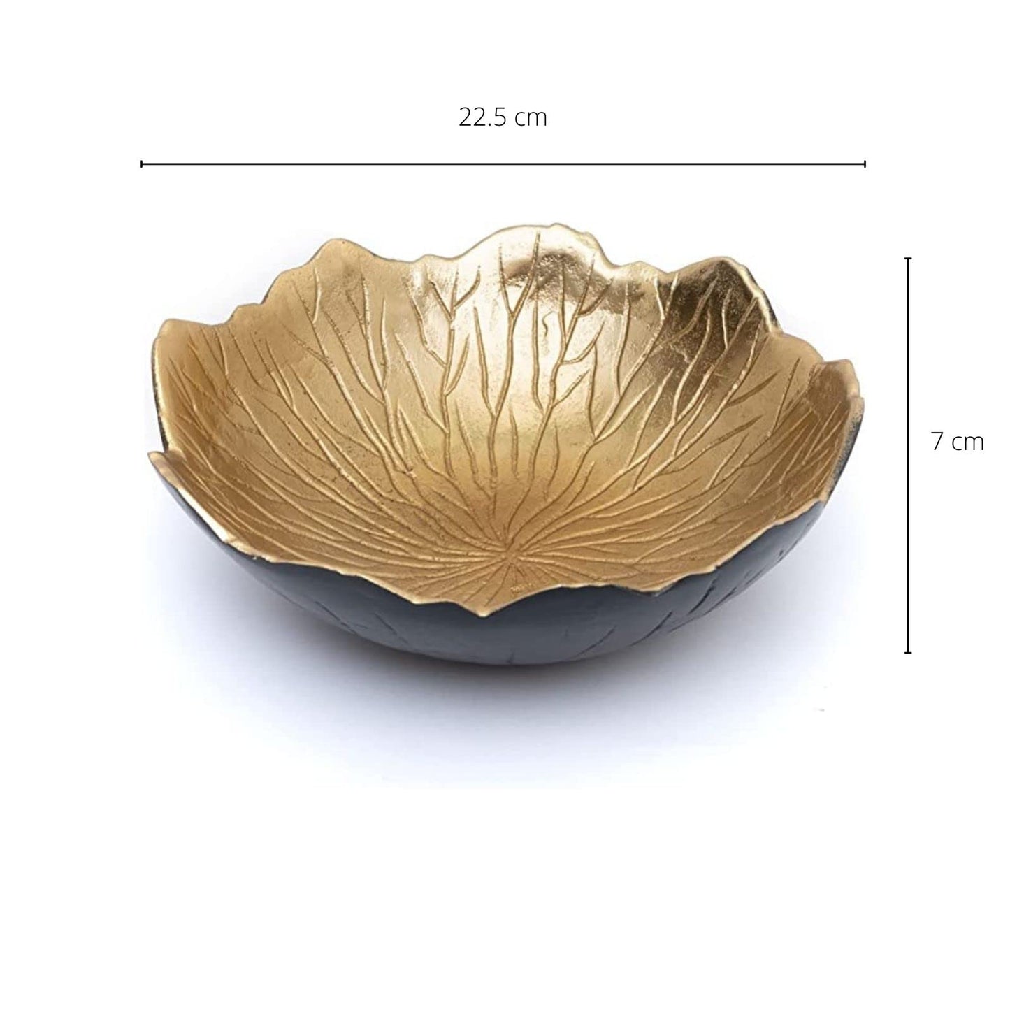 Leaf Bowl for Serving Fruits, Appetizers - Black & Gold - Elegant Home Decor Centerpiece Serveware Charcuterie Catchall Vanity Dish For Entertaining, Wedding 9" D 3" H
