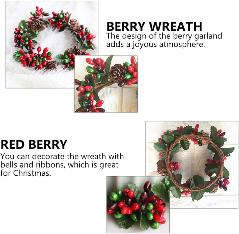 PRETYZOOM Christmas Candle Rings - 4Pcs Artificial Berry Mini Wreaths for Pillar Candles | Holiday Table Decor
