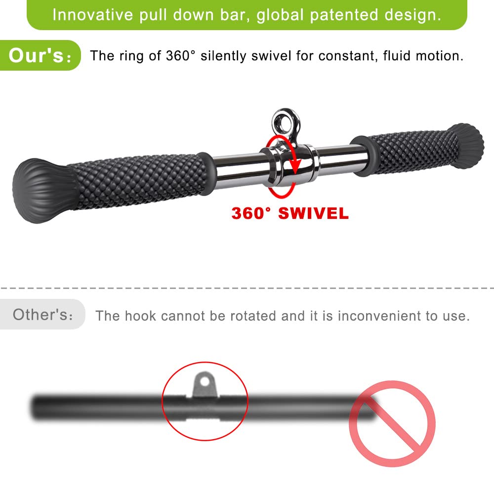 SELEWARE Rotating Straight Bar Cable Machines Attachments for Gym, Pull Down Bar Press Down Bar with Non-Slip Rubber Handle, Universal Attachment for Cable Machines, 18 Inch