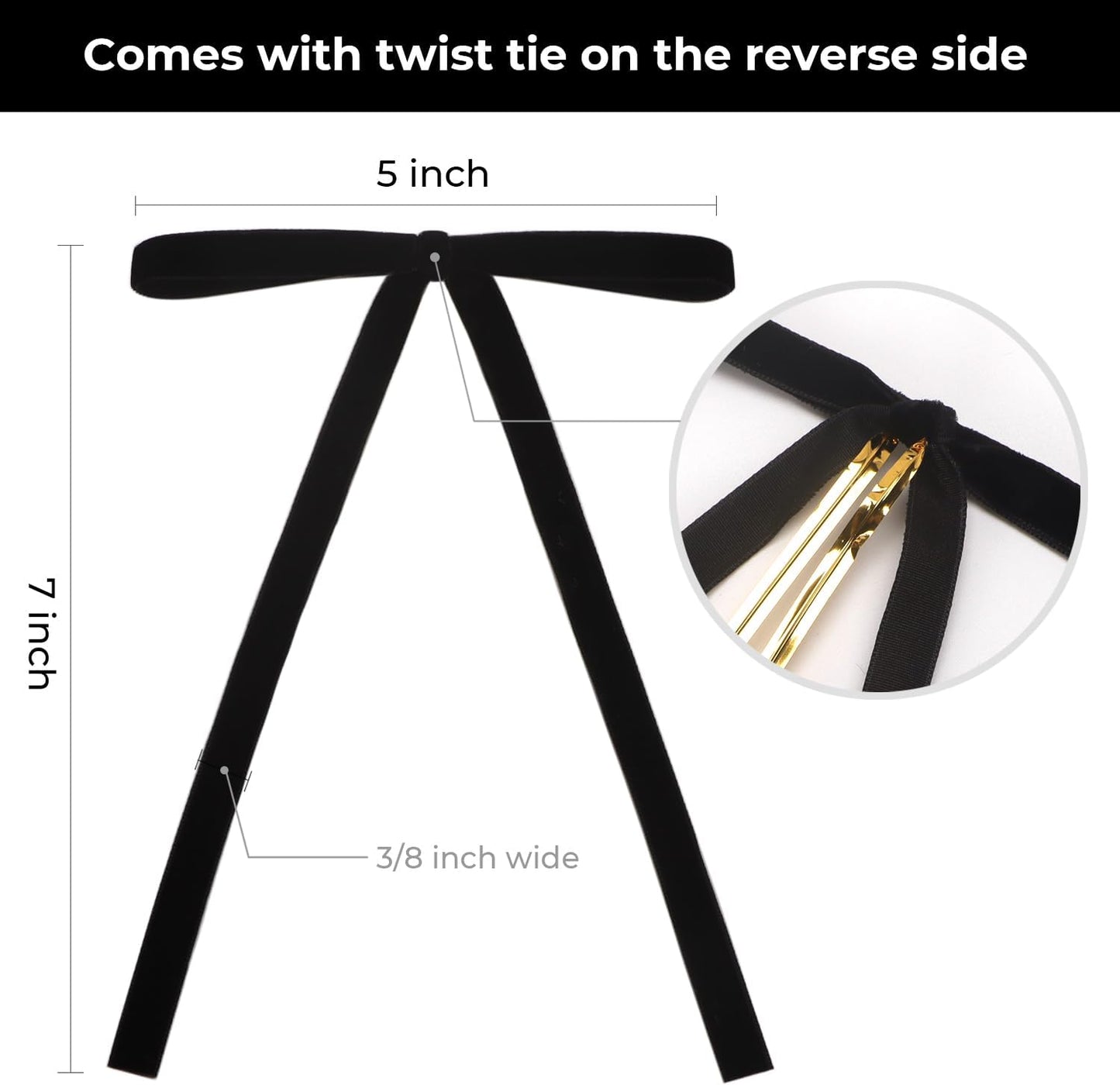Ribbli Black Velvet Bows - 24 Vintage Christmas Tree & Wreath Ribbon Bows | 5 x 7 Inch, 3/8 Inch Wide