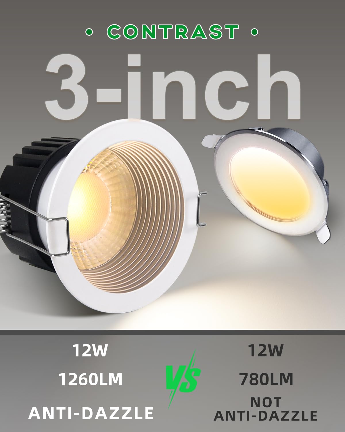zouzai 3 Inch Anti-Glare LED Recessed Downlight with Junction Box, 5CCT Selectable 2700K/3000K/3500K/4000K/5000K, Dimmable, IP65 Waterproof for Shower, 12W COB, CRI90+, (White, 3 inch 【12 Pack】)