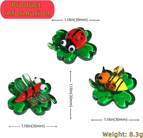 Colorful Glass Insects by 3Ca3s1 - Handmade Miniature Animal Figurines, 3pcs, Green & Red
