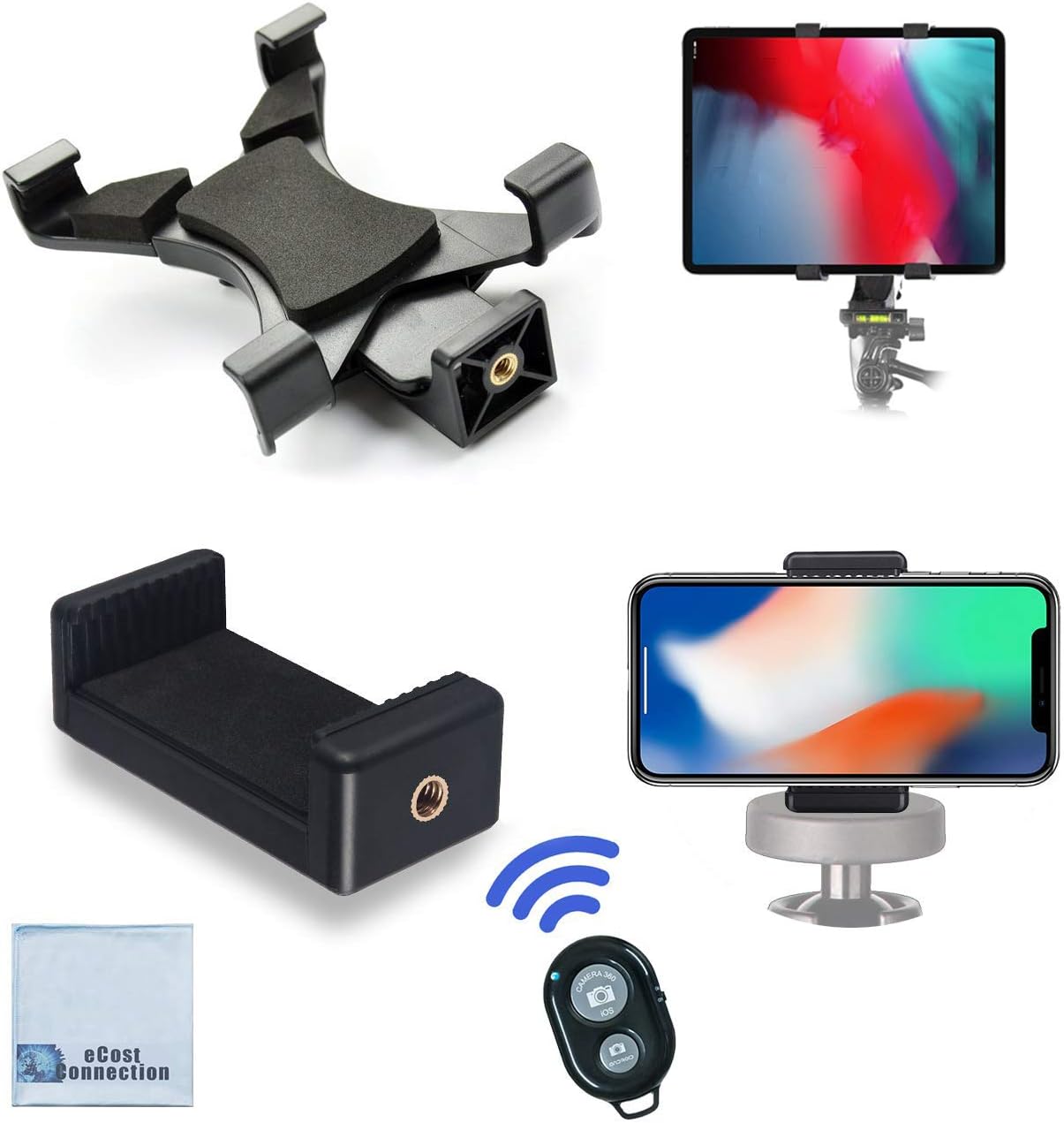eCostConnection Acuvar Universal Tablet Tripod Mount + Universal Smartphone Mount + Wireless Remote for All Apple