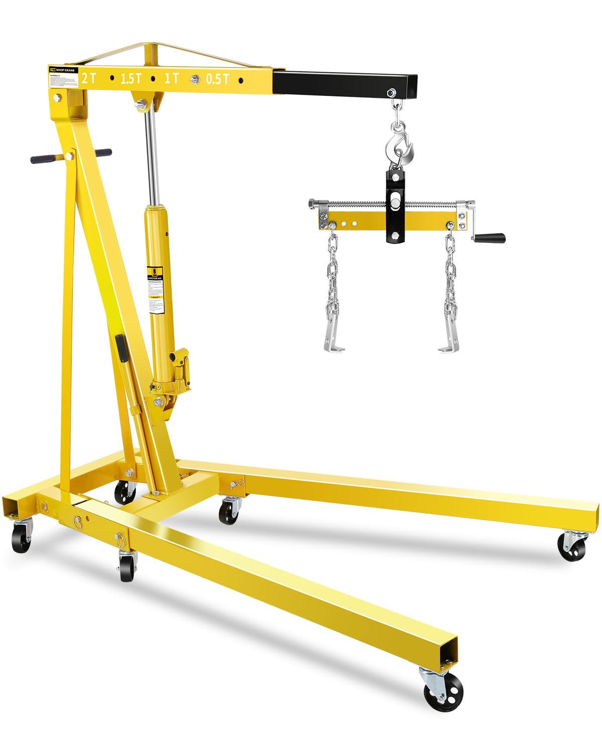 2-Ton Shop Crane with Lever, Hydraulic Folding Engine Hoist w/6 Steel Casters - Lift Car Transmissions, Boat Motors, Farm Equipment (Net Wt. 168 lbs)