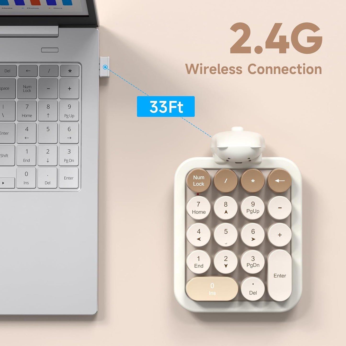 MOFII 18 2.4G Accounting 10 Wireless Number Pad with Bear - Mixed Milktea Numeric Keypad Keys Round Keycap Colorful