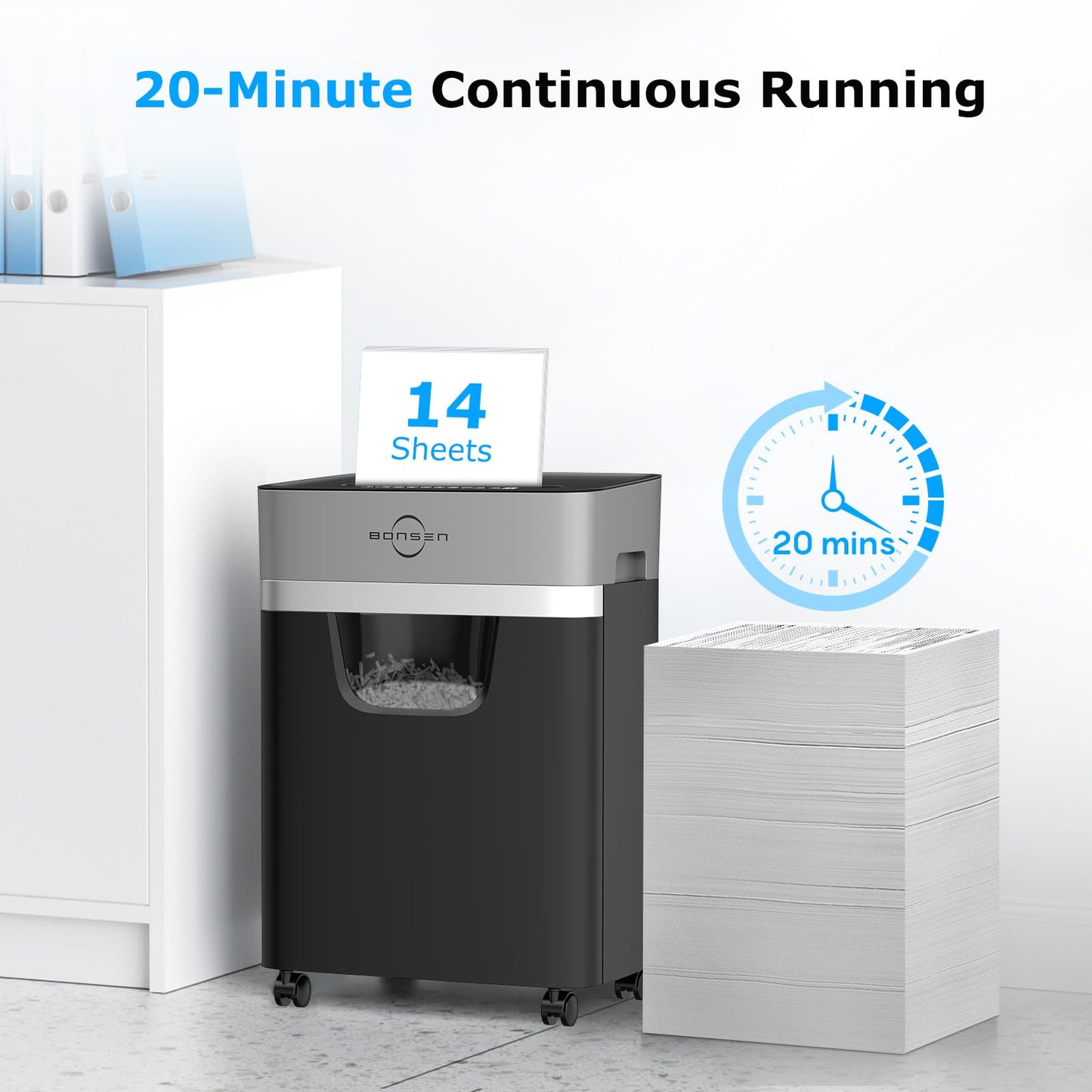 BONSEN 14-Sheet Paper Shredder for Home Office, Heavy Duty Cross Cut Shredder with 5.3 Gal Pullout Bin, Quiet Shredder for CDs/Credit Card/Staple, P-4 Security, Anti-Jam System