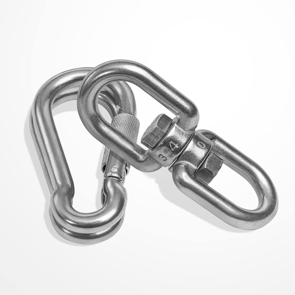 2+1 Heavy Duty 304 Stainless Steel Swivel Ring Double Ended Swivel Eye Hook with SUS304 Snap Hooks for Web Tree Swing, Swing Spinner Hanger, Reliable and Safe (M8)